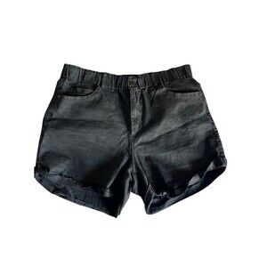 City Chic Xena Ruffle Waist Black Denim Shorts Size 18